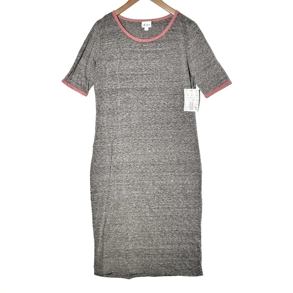 NEW Lularoe Heathered Julia Midi Dress Ringer M Grey Pink NWT